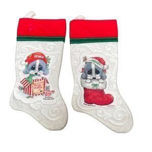 Giordano Vintage ‘87 & ‘94 Christmas Felt Stocking Sad Honey Puppy  Lot-2